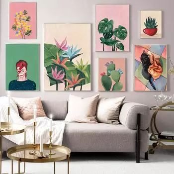 Растение кактус монстера настенная живопись на холсте абстрактные растения плакаты на скандинавскую тему и печатные изображения кошек 21cm30cm NoFrame