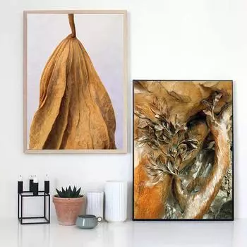 Растение пейзаж картина маслом сухие листья дерево корень резьба искусство холст картина гостиная коридор бар украшение дома фреска без рамки 21*30cm No Frame