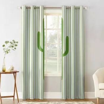 Растение Зеленый Кактус Геометрические Полосы Роскошные Домашние Шторы Товары для дома Гостиная Спальня Шторы на заказ 135W x 60H(cm)