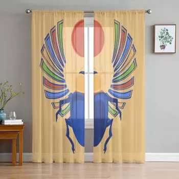 Растровая мозаика с изображением древнего египетского бога, шифоновые прозрачные шторы для гостиной, спальни, оконная занавеска, вуаль, тюль Cortinas 135W x 114H(cm)