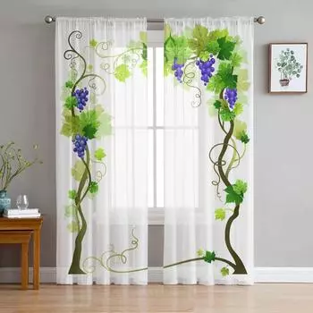 Растительные зеленые виноградные фрукты прозрачные шторы для украшения гостиной оконные шторы для кухни тюль вуаль органза шторы W135 x H115cm x1&Rod Pocket