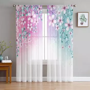 Растительный Цвет Цветочный Акварель Натуральные Шторы Для Спальни Тюль Прозрачная Штора Гостиная Домашний Декор Вуаль Шторы 135W x 114H(cm)