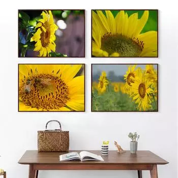 Растительный пейзаж, картина маслом на холсте, художественный принт, домашний декор, подсолнухи, постер, картина для современной гостиной, настенные панно 21cm30cm NoFrame