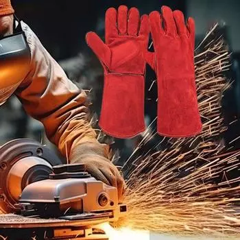 Растягивающиеся запястья защитные рабочие перчатки прочные двухслойные перчатки из коровьей кожи для духовки жёлтый