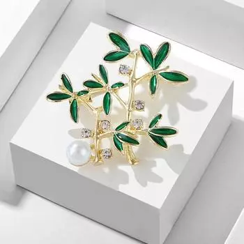 Растущий Богатый Бамбук Брошь Женская Изысканная Зеленая Бамбуковая Антибликовая Булавка Жемчужный Корсаж