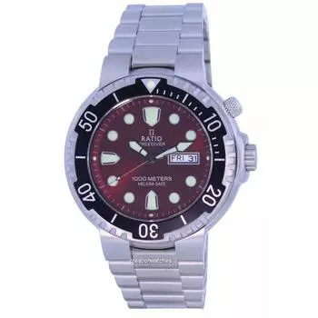 Ratio FreeDiver Red Dial Stainless Steel Quartz 1050HA93-02V-RED 1000M Мужские часы