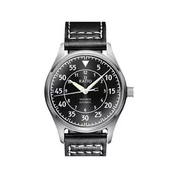 Ratio Skysurfer Pilot Black Sunray Dial Leather Automatic RTS321 200M Мужские часы