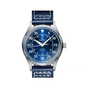 Ratio Skysurfer Pilot Blue Sunray Dial Leather Automatic RTS318 200M Мужские часы синий