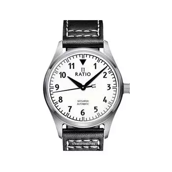 Ratio Skysurfer Pilot Кожаные автоматические часы со светящимся циферблатом RTS307 200M Мужские часы белый
