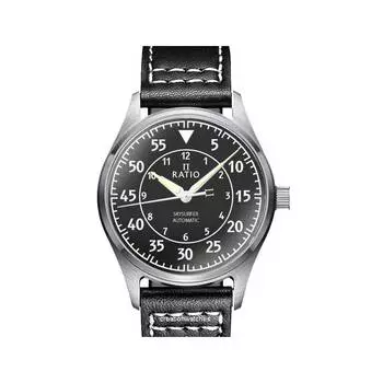 Ratio Skysurfer Pilot Кожаные автоматические мужские часы с черным текстурированным циферблатом RTS320 200M чёрный