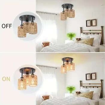 Абажур из ротанга, маленькие абажуры в стиле бохо, сменный абажур для подвесного бра, потолочный вентилятор, крышки для ламп, цилиндрический плетеный абажур NO BULB