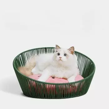 Rattan Litter Cat Mat Young Cats Carrier Summer Cool Nest Four Seasons Removable Cotton Pad Bed Cat Products Supplies 35X46X22cm