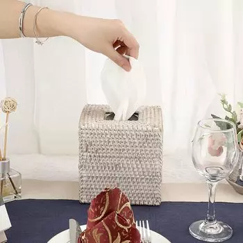 Rattan Nordic Square Tissue Boxes Storage Napkin Holder Paper Case Organizer Ornament Craft Desktop Tissue Holder Tissue Box белый