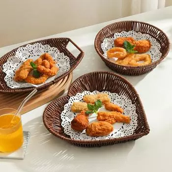Rattan Woven Dessert Tray, Fruit Basket, Lady s Delicate Afternoon Tea, Dim Sum Tray, Snack Tray, Kitchen Storage Tray