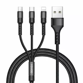 RAVIAD 3in1 Charging Cable USB Cable 3A Rapid Charging Charging Cord USB Type C Cable Micro USB Cable Phone Charging Cable Can Power 3 Devices