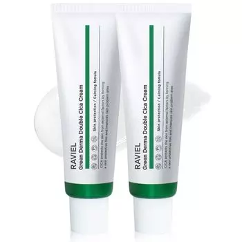 RAVIEL Green Derma Double Cica Cream 50 мл Набор из 2 корейских косметических средств Centella Centella Гипоаллергенный Успокаивающий Укрепление барьера Увлажнение Экзосома