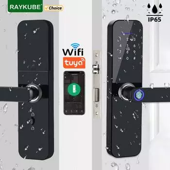 RAYKUBE F005 IP65 Водонепроницаемый замок Tuya Wifi Электронный умный дверной замок с отпечатком пальца/смарт-картой/паролем/ключом/разблокировкой через приложение Tuya WiFi Version