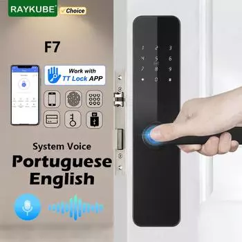 RAYKUBE F7 TT Lock Умный замок с отпечатком пальца Электрический дверной замок с более длинными большими ручками Панели зеркального дизайна Приложение с дистанционным управлением