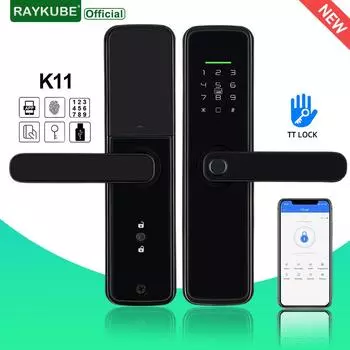 RAYKUBE K11 TT Lock BLE Умный биометрический замок со сканером отпечатков пальцев Электрический дверной замок с паролем/бесключевым доступом/картой IC/приложением Дистанционное открытие