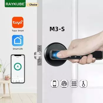 RAYKUBE M3-S Tuya цифровой дверной замок с отпечатком пальца электронный замок с паролем/ключом/Smartlife/Tuya APP удаленная разблокировка для спальни