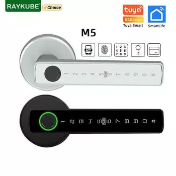 RAYKUBE M5 Tuya BLE Дверной замок с отпечатком пальца, цифровой электронный замок с паролем/ключом/картой IC/Smartlife/разблокировкой приложения Tuya