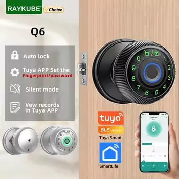 RAYKUBE Q6 Tuya BLE умный дверной замок с отпечатком пальца электронный замок с паролем/ключом/Smartlife/Tuya APP разблокировка без звука для спальни