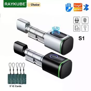 RAYKUBE S1 Tuya BLE TT Lock Умный электронный дверной замок с цилиндровым сердечником DIY Fingerprint APP Keys IC Card Unlock для дома и отеля A30 B30