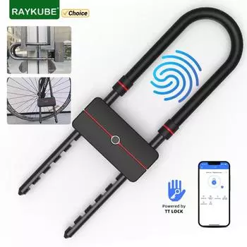 RAYKUBE Водонепроницаемый Bluetooth APP Control U-образный электронный велосипедный замок Smart Bike U-Lock с TT Lock APP пароль отпечаток пальца