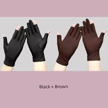 Rayon Women s Spring and Autumn Half Picking Dancing Gloves 2 refers to [black + Brown] 2 pairs