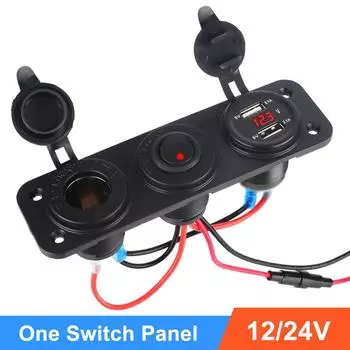 Разъем 12 В Разветвитель USB Зарядное устройство Гнездо прикуривателя со светодиодным вольтметром Разветвитель Панель Кнопка ВКЛ-ВЫКЛ с тумблером PD USB C QC3.0 Автомобиль Green