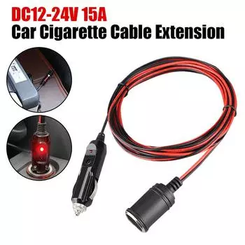 Разъем для автомобиля, разветвитель 12 В 24 В с предохранителем 15 А, удлинитель автомобильного прикуривателя, зарядное устройство, кабель 3,7 м, автоаксессуары чёрный