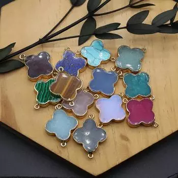 Разъем для ожерелья, натуральный камень лазурит/лабрадорит, четырехугольный разъем для изготовления ювелирных изделий, аксессуар для браслета «сделай сам», ожерелье 24x24mm