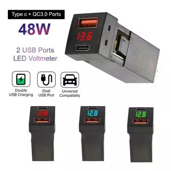 Разъем питания для Toyota 12 В-24 В Автомобильный USB-разъем Зарядное устройство USB 18 Вт + Type C 30 Вт 48 Вт Вольтметр Быстрое автомобильное зарядное устройство Вольтметр для быстрой зарядки Аксессуары Red