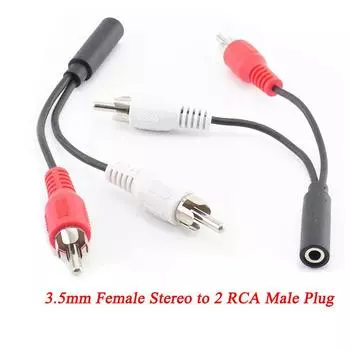 Разъем RCA 3,5 мм, стереокабель с Y-разъемом для 2 адаптеров RCA Male, аудиоразъем AUX 3,5 для наушников, музыки
