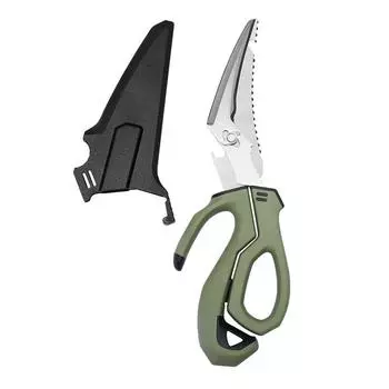 Разъемные многофункциональные кухонные ножницы с острым лезвием из нержавеющей стали, нерегулярная ручка из полипропилена, режущий инструмент, очиститель для рыбы с рукавом зелёный