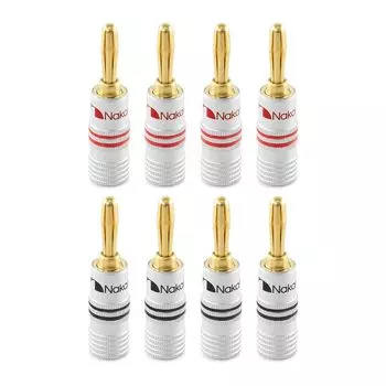 Разъемы типа «банан» Nakamichi, позолоченные 24 карата, разъем для акустического кабеля, алюминиевый металлический корпус, размер калибра 4 мм, шт., банан 12AWG-18AWG (8 (4 пары), штекеры)