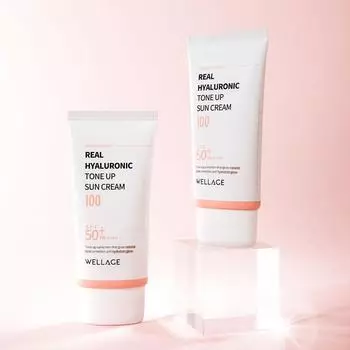 [раздача] [1+1] Новый солнцезащитный крем Wellage Real Hyaluronic Tone Up 50 мл Spf50+ Pa++++ + 5 синих ампул в подарок