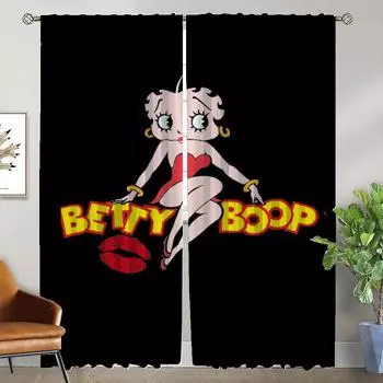 Раздел Bettys Boops Тюль для спальни Шторы для детской комнаты Домашний интерьер Шторы 2 шт. Шторы для окон Шторы для гостиной Камера W50xH70cmx2pcs-CL