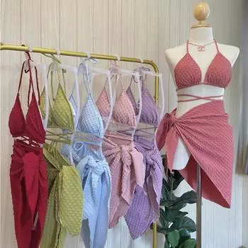 Раздельный бикини из трех частей, со страпоном, женский сексуальный отпуск, европейский и американский пляжный бикини S