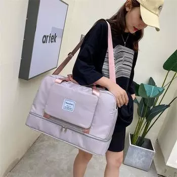 Разделение влажной и сухой спортивной сумки на ремне, сумка для йоги и фитнеса, большая вместимость, дорожная сумка, складная, расширяемая чёрный