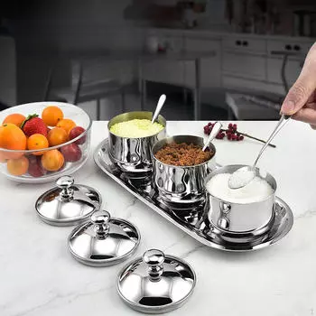 Разделенная коробка для приправ с крышкой, ложкой и подносом, многоцелевая канистра для приправ для домашнего использования Style A