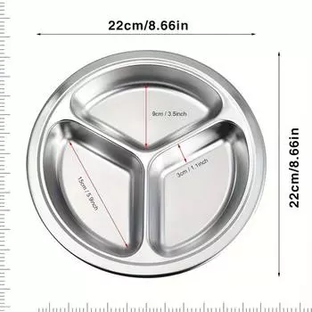 Разделенная обеденная тарелка из нержавеющей стали - 3 секции для контроля порций - Идеально подходит для кемпинга, ресторанов и использования