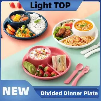 Разделенная посуда, кухонная посуда, 3 отделения, круглая обеденная тарелка, посуда для взрослых, порционные тарелки, безопасный для микроволновой печи, полипропиленовый поднос для еды белый