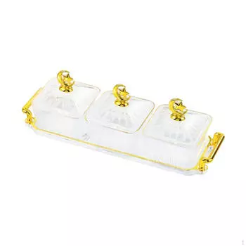 Разделенная сервировочная миска, тарелка для закусок, многофункциональная миска для конфет и орехов с крышкой, поднос для сухофруктов Clear 3 Grids