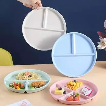 Разделенная тарелка для фруктового салата, трехрешетчатая тарелка с западным отделением, тарелка из пшеничной соломы, диетическая тарелка для еды, поднос для еды, кухонная посуда 1pc green