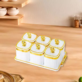 Разделенная тарелка для сухофруктов и печенья с 6 банками белый