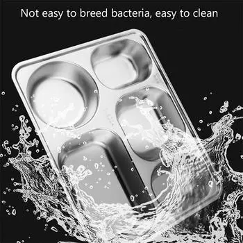 Разделенная тарелка из нержавеющей стали, поднос для обеда и ужина с 5 отделениями, детский школьный ланч-бокс, разделенный обед серый