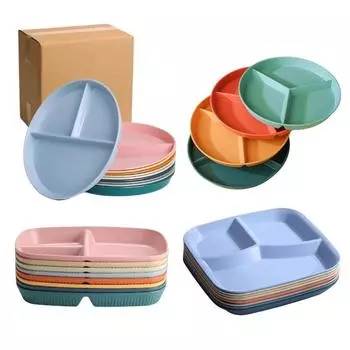 Разделенная тарелка на 3 диетические многоразовые круглые обеденные тарелки, кухонная посуда, порционные тарелки для взрослых, 3 отделения, сейф для микроволновой печи