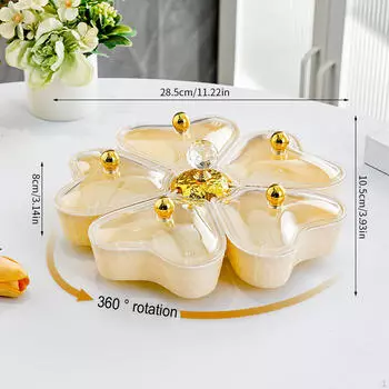 Разделенное сервировочное блюдо, вращающаяся тарелка для закусок, 5 отделений для вечеринок, развлекательные With Clear Lid