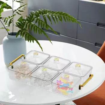 Разделенные сервировочные блюда 6 тарелок для закусок с крышкой Хранение продуктов Стильный поднос с ручкой Тарелка для сухих продуктов белый